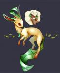 ambiguous_gender duo feral grey_background leaf paws red_eyes simple_background minerea nintendo pokemon eeveelution generation_4_pokemon generation_5_pokemon leafeon pokemon_(species) whimsicott digital_media_(artwork)