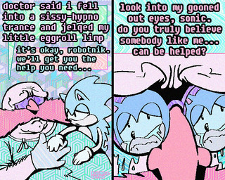 anthro blue_body blue_fur bodily_fluids dialogue duo eyewear facial_hair fur glasses half-closed_eyes male multicolored_body multicolored_fur mustache narrowed_eyes speech_bubble tan_body tan_fur tears teary_eyes text two_tone_body two_tone_fur rawdawgcomics sega sonic_the_hedgehog_(series) dr._eggman sonic_the_hedgehog eulipotyphlan hedgehog human mammal 5:4 comic english_text