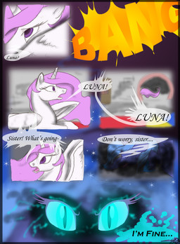 blue_hair corruption crown cutie_mark dialogue feathered_wings feathers female feral hair headgear horn long_hair pink_hair possession text white_body white_feathers wings probablyfakeblonde friendship_is_magic hasbro my_little_pony mythology nightmare_moon_(mlp) princess_celestia_(mlp) princess_luna_(mlp) equid equine mammal mythological_creature mythological_equine unicorn winged_unicorn 2011 comic english_text hi_res