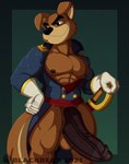 anthro balls bare_chest big_balls big_penis black_eyes bottomless circumcised circumcision_scar clothed clothing erection floppy_ears genital_scar genitals gloves handwear huge_penis humanoid_genitalia humanoid_penis male penis scar solo blackbear disney ducktales ducktales_(2017) talespin don_karnage canid canine canis mammal wolf 2020 hi_res