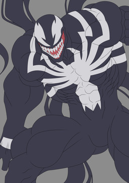 abs big_muscles black_body emblem empty_eyes male muscular not_furry sharp_teeth solo teeth tendrils trujillos99 marvel marvel_rivals venom_(marvel) alien alien_humanoid humanoid symbiote absurd_res flat_colors hi_res