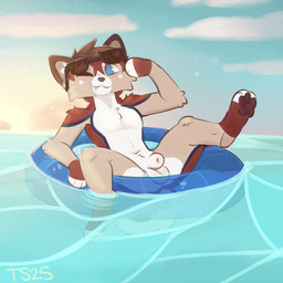 animal_genitalia anthro balls beach biped blush brown_body brown_fur butt casual_nudity eyewear fangs fully_sheathed fur genitals male nature navel nude one_eye_closed outdoor_nudity outside partially_submerged pawpads paws public public_nudity sea sheath shoreline solo spread_legs spreading summer sun sunglasses tan_body tan_fur teeth water white_body white_fur wink taintedstar canid canine canis domestic_dog husky mammal nordic_sled_dog spitz 1:1 2025 digital_drawing_(artwork) digital_media_(artwork) hi_res signature