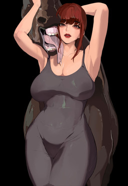 bangs bestiality big_breasts black_background bodily_fluids breasts clothing curvy_figure drooling duo female female_on_feral feral hair hand_behind_head hand_on_partner human_focus human_on_feral interspecies lips lipstick long_tongue looking_at_viewer makeup male not_furry_focus raised_arms red_eyes red_hair red_lips sagging_breasts saliva simple_background solo_focus spiral spiral_eyes tight_clothing tongue wide_hips mamimi_(artist) chainsaw_man makima_(chainsaw_man) equid equine horse human mammal 2022 hi_res