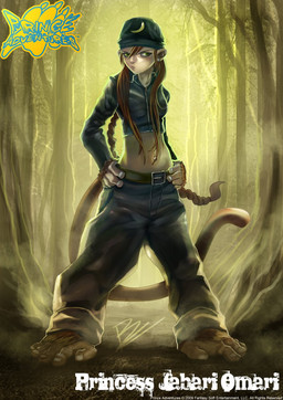barefoot belt bottomwear breasts clothed clothing feet female hat headgear headwear pants piercing plant prehensile_feet solo standing text toes tree unknown_artist fantasy_soft_entertainment prince_adventures jabari_omari haplorhine mammal monkey primate english_text hi_res