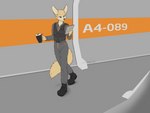 anthro beverage big_ears blue_eyes boots clothing coffee covering equipment female focused footwear fur gear hallway jumpsuit military shoes solo spacecraft standing tablet tablet_computer tan_body tan_fur vehicle walking whiskers working malachyte matthews_(razumi) canid canine fennec_fox fox mammal true_fox 4:3 absurd_res digital_media_(artwork) hi_res