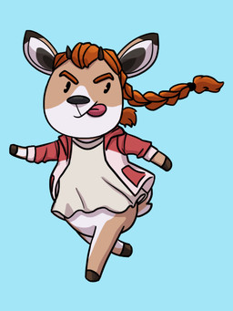 2_horns anthro biped black_ear_tips black_eyes black_hair_tie black_horn black_inner_ear black_nose blue_background bottomless bottomless_anthro bottomless_male braided_hair brown_body brown_fur brown_hooves brown_tail closed_smile clothed clothed_anthro clothed_female clothing dipstick_ears dot_eyes ear_markings eyebrows female female_anthro fur furrowed_eyebrows hair hoodie hoof_hands hooves horn light long_hair male markings mouth_closed multicolored_body multicolored_ears multicolored_fur open_clothing open_hoodie open_topwear orange_eyebrows orange_hair pockets red_clothing red_hoodie red_tongue red_topwear running simple_background simple_eyes smile solo tail tan_clothing tan_shirt tan_topwear tongue tongue_out topwear two_tone_body two_tone_fur two_tone_tail white_body white_fur lunareel animal_crossing dead_by_daylight nintendo meg_thomas mammal pronghorn 2019 3:4 cel_shading colored crossover digital_drawing_(artwork) digital_media_(artwork) english_description full-length_portrait lighting portrait shaded