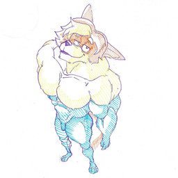 abs anthro barazoku biceps feet fur genitals looking_at_viewer male multicolored_body multicolored_fur pecs penis perspective smile smiling_at_viewer solo tail triceps pinumontbalou bluey_(series) radley_heeler australian_cattle_dog canid canine canis cattledog domestic_dog herding_dog mammal pastoral_dog 1:1 hi_res traditional_media_(artwork)