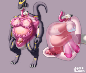 4_missing_limbs belly bodily_fluids breast_milking breasts clitoris cum facial_piercing genital_fluids genitals gynomorph intersex lactating latex muscular nipple_piercing nipple_ring nipples nose_piercing nose_ring nude overweight penis piercing ring_piercing sex_toy tentacles vulva redremy7 mythology redremy_(character) dragon mythological_creature mythological_scalie scalie hi_res