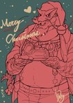 anthro beard bottomwear cake christmas_clothing christmas_headwear clothing dessert facial_hair food hat headgear headwear heart_symbol holidays humanoid_hands kemono male overweight overweight_anthro overweight_male pants roll_cake santa_hat simple_background solo text yule_log dera_kimidori christmas lifewonders tokyo_afterschool_summoners itzamna_(tas) iguana iguanid lizard reptile scalie 2020 hi_res sketch