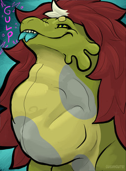 anthro male neck_bulge oral_vore predator/prey size_difference soft_vore solo swallowing vore gushyguts mythology gushy dragon mythological_creature mythological_scalie scalie hi_res