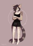 abstract_background anthro bottomwear charm_(jewelry) clothing collar crossed_arms male mottled shirt shorts simple_background solo stripes tank_top topwear cumcadaver domestic_cat felid feline felis mammal absurd_res hi_res