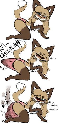 anthro blush breath dialogue feces female onomatopoeia scatplay smelly soiled_panties soiling soiling_underwear solo sound_effects stained_panties stained_underwear stink_fumes text conditional_dnp messyvuvu averi_(fiddleafox) canid canine fox mammal absurd_res colored comic hi_res sketch