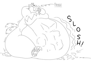 2_tails 3_toes abdominal_bulge anthro appliance clothing crushed_building destruction_of_property eating_object feet fridge gloves handwear kitchen_appliance macro male moobs morbidly_obese morbidly_obese_anthro morbidly_obese_male multi_tail obese obese_anthro obese_male onomatopoeia overweight overweight_anthro overweight_male rumbling_stomach solo sound_effects tail text toes torn_clothing torn_gloves torn_handwear torn_shoes floofyboyetime sega sonic_the_hedgehog_(series) miles_prower canid canine fox mammal hi_res monochrome sketch sketch_page