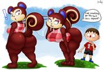 anthro big_breasts big_butt blush bottomless breasts butt clothed clothing dialogue duo erection erection_under_clothing female huge_butt male speech_bubble text xmetalhusky animal_crossing nintendo pecan_(animal_crossing) villager_(animal_crossing) human mammal rodent sciurid tree_squirrel 2020 absurd_res english_text hi_res