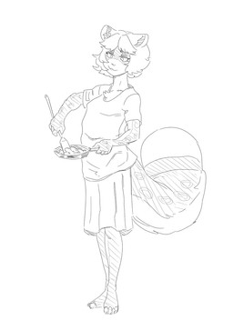 anthro bottomwear clothing cooking female shirt simple_background skirt solo topwear white_background grindaviking morgan_"mint"_king felid leopard mammal pantherine 2019 monochrome