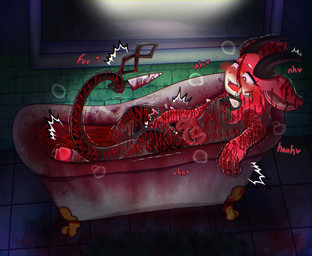 andromorph anthro bath_mat bathroom bathtub big_ears black_body black_fur blood blood_bath blood_from_wound blood_on_knife blood_play blood_stain blue_tile blush blushing_profusely bodily_fluids breath brick brick_wall curved_horn cutting dildo dildo_insertion drooling fangs fur gore grey_body grey_fur grey_tuft guts hair heart_shaped_pupils heart_symbol hooves horn infinity_symbol intersex intestines intestines_out knife knife_play looking_down looking_down_at_belly masturbation moan multicolored_body open_mouth organs orgasm orgasm_face panting penetration red_body red_fur red_hair saliva self-harm sex_toy sex_toy_in_vagina sex_toy_insertion shaking shivering solo spikes spikes_(anatomy) steam_clouds symbol tail teeth tremble_spikes trembling tuft vaginal vaginal_penetration wall_(structure) white_body white_fur window wounded justiceposting salem_(omnibat) candy_demon demon absurd_res hi_res