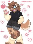 4_fingers anthro band-aid bandage blep clothed clothing collar fingers hand_in_pocket male pockets simple_background solo standing tongue tongue_out white_background chainsdoodles canid canine mammal 3:4