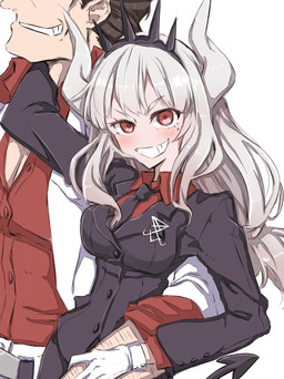 accessory arm_around_waist arm_hair blush body_hair breasts brown_hair business_suit clothed clothing collared_shirt dress_shirt duo female gloves hair hair_accessory hairband handwear horn larger_male long_hair looking_at_viewer male male/female markings mole_(marking) necktie not_furry occult_symbol open_clothing open_shirt open_topwear red_eyes shirt sigil sigil_of_lucifer simple_background size_difference smaller_female smile spade_tail standing suit symbol tail teeth topwear white_background white_body white_hair white_horn white_skin nwon'yo_pasun helltaker lucifer_(helltaker) protagonist_(helltaker) demon demon_humanoid human humanoid mammal hi_res