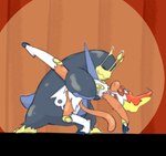 ambiguous_gender anthro beak dancing duo eyes_closed feet fingers fire fur pose smile toes tatu_wani_(artist) nintendo pokemon empoleon generation_4_pokemon infernape pokemon_(species) 2019 hi_res