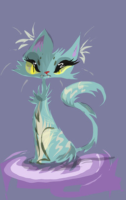 ambiguous_gender blue_body blue_fur eyelashes fangs feral fur red_nose sitting solo teeth toony yellow_eyes naircat domestic_cat felid feline felis mammal 2015 digital_media_(artwork) digital_painting_(artwork) hi_res painting_(artwork)