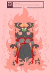 ambiguous_gender black_body breasts claws clothed clothing detailed_background dialogue dialogue_box duo eyewear fangs female fire glasses green_body jewelry multicolored_body not_furry open_mouth ring sitting teeth text two_tone_body vipery-07 samurai_jack aku anon humanoid english_text hi_res