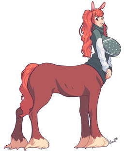 big_breasts breasts clothed clothing eyelashes female hair lips orange_hair side_view solo standing sweater topwear lilirulu european_mythology greek_mythology mythology centaur equid equid_taur humanoid_taur mammal mammal_taur taur 2015
