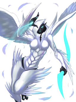 3_fingers big_breasts black_body blue_eyes breasts empty_eyes feathered_wings feathers female fingers front_view looking_at_viewer one_eye_obstructed simple_background solo thick_thighs white_background white_body white_feathers wide_hips wings spacemaxmarine bioware capcom devil_may_cry electronic_arts mass_effect lucia_(devil_may_cry) tali'zorah alien humanoid hybrid quarian winged_humanoid absurd_res hi_res