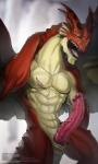 abs anthro biceps bodily_fluids erection genital_fluids genitals glans male muscular muscular_anthro muscular_male open_mouth pecs penis precum scar sharp_teeth solo tail teeth tired tongue wings yawn todex european_mythology fairy_tail mythology igneel_(fairy_tail) dragon mythological_creature mythological_scalie scalie western_dragon absurd_res hi_res