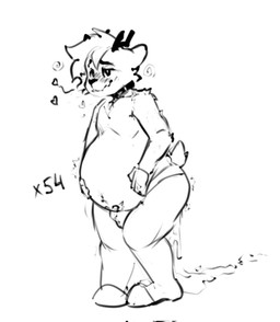 anthro antlers belly big_belly blush bodily_fluids clothing collar cum cum_from_ass cum_in_ass cum_inflation cum_inside cum_trail genital_fluids hand_on_own_belly heart_symbol horn inflation male pregnant pregnant_male sidecut smile solo standing underwear womb_tattoo chubbierjako jako_(chubbierjako) deer mammal 2025 hi_res line_art monochrome nonbinary_(lore)