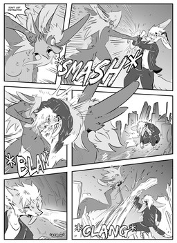 4_ears anthro blood bodily_fluids clothed clothing dialogue duo female fight killing male multi_ear nude outside speech_bubble text kifyun2 kif_yppreah mia_smith canid canine fox mammal absurd_res black_and_white comic hi_res monochrome