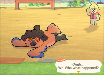 first_person_view gradient_background holding_object reality_warp simple_background solo transformation transformation_sequence epsipep animal_crossing nintendo nintendo_switch isabelle_(animal_crossing) roberta_puddin_(epsipep) avian bird kakapo parrot strigopoid absurd_res hi_res