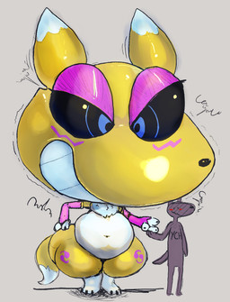3_fingers ambiguous_gender anthro belly big_belly big_head biped black_nose black_sclera blush chest_tuft countershade_torso countershading dipstick_ears dipstick_tail dot_eyes duo ear_markings eyelashes feet female fingers grey_background hand_holding hand_on_butt hand_on_own_butt head_inflation huge_head inflation leg_markings markings multicolored_ears nails navel overweight overweight_anthro overweight_female purple_eyelids simple_background simple_eyes size_difference socks_(marking) solo_focus tail tail_markings thick_thighs toenails toes toony tuft hitodama_(artist) bandai_namco digimon ych_(character) canid digimon_(species) mammal renamon 2024 digital_media_(artwork) full-length_portrait portrait shaded