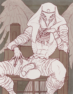 5_fingers abs anthro arm_wraps athletic athletic_anthro athletic_male balls beak big_balls biped bracelet chair claws clothing feathered_wings feathers finger_claws fingers flaccid fur furniture genitals headgear headwear jewelry leg_wraps looking_at_viewer male penis simple_background sitting solo wings wraps vicekillx xjal avian 2023 dated digital_drawing_(artwork) digital_media_(artwork) monochrome signature