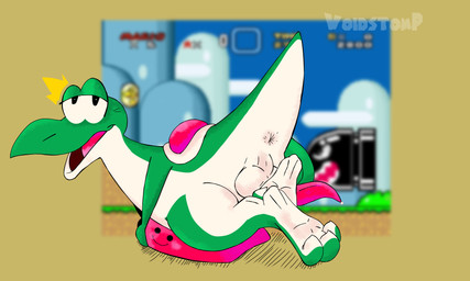 3_toes anus blush body_blush butt feet foot_blush foot_fetish genitals looking_back male nude presenting presenting_hindquarters ramp shocked simple_background solo toes voidstomp mario_bros nintendo nintendo_gigaleak super_mario_world beta_yoshi dinosaur green_yoshi prehistoric_species reptile scalie yoshi 5:3 absurd_res hi_res