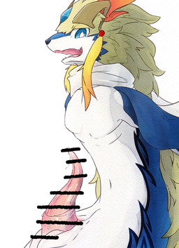animal_genitalia anthro bodily_fluids clothing cum erection forehead_gem gem genital_fluids genital_slit genitals hair ineffective_censorship kemono looking_at_viewer male navel penis scarf simple_background smile solo split_form tapering_penis white_body hot_dog_wolf bandai_namco mythology tales_of_(series) tales_of_rebirth shaorune aquatic canid canine dragon hybrid mammal merfolk mythological_creature mythological_scalie scalie censored digital_media_(artwork)