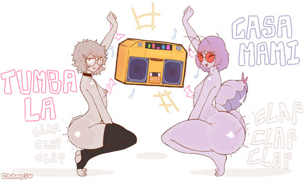 ambiguous_gender antennae_(anatomy) areola arthropod_abdomen ass_clapping big_butt boombox breasts butt cerci_(anatomy) choker clothing duo eyewear femboy fungus glasses gold_boombox_(prevence) hair jewelry kneeling legwear long_hair male male/male male_humanoid mushroom necklace nude nude_male onomatopoeia romantic romantic_couple side_view size_difference small_breasts sound_effects text thick_thighs thigh_highs twerking champaanimation champi goo_(gooring) animal_humanoid arthropod arthropod_humanoid cricket elemental_creature elemental_humanoid fungi_fauna fungi_humanoid humanoid insect mushroom_humanoid orthopterid english_text