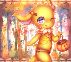 abstract_background accessory ambiguous_gender anthro belly_dancer belt blush candy candy_bucket clothing dessert digitigrade food fruit fur gem holding_candy_bucket holding_object holidays jewelry licking licking_lips looking_at_viewer navel neck_tuft one_eye_closed orange_belt paws pink_gem pink_inner_ear plant pumpkin purple_eyes running semi-anthro smile solo text tongue tongue_out topwear tuft white_body white_fur yellow_body yellow_clothing yellow_fur yellow_topwear young d685ab7f halloween nintendo pokemon eeveelution generation_1_pokemon jolteon mammal pokemon_(species) digital_drawing_(artwork) digital_media_(artwork) english_text hi_res unavailable_at_source