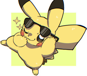 ambiguous_background ambiguous_gender black_ear_tips border closed_smile dipstick_ears ear_markings eyewear eyewear_on_head feet feral looking_at_viewer markings mouth_closed multicolored_ears one_eye_closed red_cheeks simple_background smile solo sparkles sunglasses sunglasses_on_head tail wearing_sunglasses white_background white_border wink winking_at_viewer yellow_back yellow_body yellow_feet yellow_tail yakiniku628 nintendo pokemon generation_1_pokemon pikachu pokemon_(species) 2026 colored full-length_portrait portrait