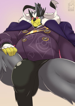 abdominal_bulge anthro balls belly big_balls big_belly big_bulge bottomwear bulge butt butt_from_the_front cape clothed clothing detailed_bulge eyewear genital_outline genitals glasses hand_on_leg hand_on_thigh loincloth looking_at_viewer male musclegut muscular muscular_male overweight overweight_male simple_background solo spread_legs spreading tan_background nelldemon nintendo pokemon bear generation_8_pokemon legendary_pokemon mammal pokemon_(species) rapid_strike_style_urshifu urshifu absurd_res hi_res