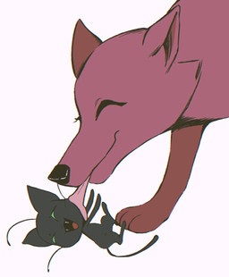 duo female feral licking male male/female teasing tickling tongue toony sophielaurel1 jungle_book_shonen_mowgli miraculous_ladybug nippon_animation the_jungle_book lala lala_(jungle_book) plagg_(miraculous_ladybug) canid canine canis domestic_cat felid feline felis kwami mammal wolf crossover hi_res