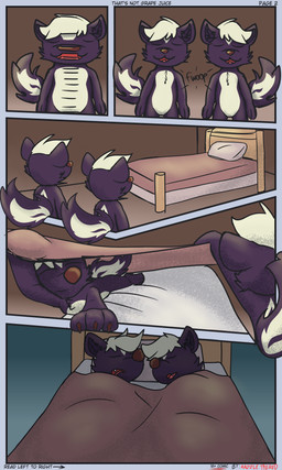 anthro bed clone cloning duo eyes_closed furniture male male/male mitosis nude sleeping tail text razzle_the_red razzle_(razzle_the_red) mammal mephitid skunk 3:5 absurd_res comic english_text hi_res