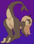 all_fours anthro anus blonde_hair butt clitoris female flat_chested genitals green_eyes hair nude presenting presenting_anus presenting_hindquarters presenting_pussy pussy raised_tail rear_view solo tail young young_anthro young_female aogami third-party_edit jenny_(ajdurai) mammal mustelid otter 2015