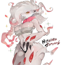 anthro breasts claws clothing dipstick_ears ear_markings eyelashes female fur hair markings multicolored_ears pokemorph red_body red_ear_tips red_eyes red_fur solo underwear white_body white_ears white_fur white_hair yellow_sclera togetoge nintendo pokemon generation_8_pokemon hisuian_form hisuian_zoroark pokemon_(species) regional_form_(pokemon) 2026 hi_res