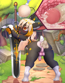anal anal_penetration anus backsack balls bent_over black_body black_fur blush bodily_fluids butt cum cum_inside disembodied_penis duo ejaculation femboy flaccid foreskin forest fur genital_fluids genitals golden_markings hair heart_eyes heart_symbol humanoid_genitalia humanoid_penis internal internal_anal leaking_precum leaning leaning_forward leg_markings long_hair looking_back male male/male male_penetrated male_penetrating male_penetrating_male markings melee_weapon membrane_(anatomy) membranous_wings narrowed_eyes open_mouth penetration penile penile_penetration penis penis_in_ass perineum plant precum raised_tail sex socks_(marking) solo_focus star_(marking) sword tail tongue tongue_out tree weapon white_body white_fur white_hair white_wings wings yellow_eyes dankflank final_fantasy square_enix felix_(moogle) mammal moogle absurd_res hi_res