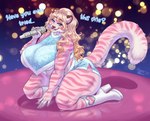 anthro big_breasts blue_eyes boots bottomwear breasts clothed clothing electronics eyebrow_through_hair eyebrows eyelashes female footwear fur hair high_heeled_boots high_heels huge_breasts kneeling long_hair markings microphone pink_body pink_fur pink_tail shoes slightly_chubby solo striped_body striped_fur striped_markings striped_tail stripes tail tail_markings text thick_thighs topwear translucent translucent_hair under_boob white_body white_fur white_tail tiggybloom marzipan_(spottedtigress) felid mammal pantherine tiger 2025 english_text hi_res watermark