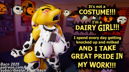 angry animal_print animal_print_thigh_highs anthro big_breasts bikini bikini_bottom bikini_top blush breasts chest_tuft cleavage clothed clothing collar cow_print cow_print_bridal_gauntlets cow_print_thigh_highs cowbell decoration detailed_background dialogue female halloween_decoration holidays huge_breasts legwear open_mouth pattern_clothing pattern_legwear pattern_thigh_highs screaming skimpy solo speech_bubble swimwear tail teeth text thigh_highs tuft two-piece_swimsuit white_body yellow_body bacn bandai_namco digimon halloween renamon_(bacn) canid canine digimon_(species) fox mammal renamon 16:9 2025 3d_(artwork) 4k absurd_res blender_(artwork) blender_cycles_(artwork) digital_media_(artwork) english_description english_text hi_res url widescreen