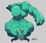 anthro backsack balls butt facial_hair flexible genitals green_body green_skin hair male muscular muscular_anthro muscular_male nude pose red_hair solo tongue tongue_out arts_of_indiego taz_(arts_of_indiego) demon hi_res