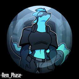 anthro black_body blue_body blue_eyes bottomwear clothed clothed_anthro clothed_male clothing looking_at_viewer male multicolored_body pants peephole shirt solo tail topwear two_tone_body rem_phase aquatic eel fish 1:1 2026 absurd_res digital_media_(artwork) hi_res