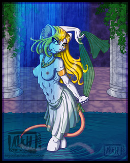 abs anthro athletic bath black_border border breasts female flexing muscular muscular_anthro muscular_female nipples nude pose solo tail water lady_rumplestiltskin esmerelle mammal mouse murid murine rodent 4:5 digital_media_(artwork) portrait three-quarter_portrait