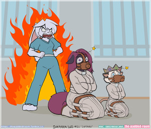 anthro asylum bdsm bondage bound crown female female/female full_body_straitjacket gag group headgear hospital medical muzzle_(object) nurse psychiatric_hospital restraints straitjacket trio the_padded_room american_opossum equid equine horse lagomorph leporid mammal marsupial pony rabbit absurd_res hi_res